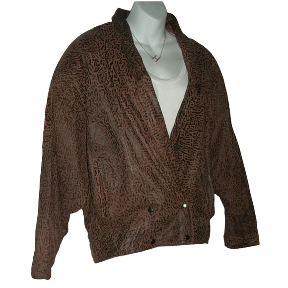 Vintage 90s G-III Leather Jacket Cropped Puffy Jacket Brown Tribal Boho Western - Picture 3 of 15